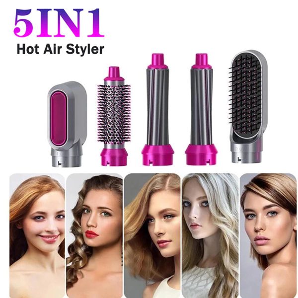 5 In 1 Electric Hair Dryer Brush | Blow Dryer Hair Comb Curling Wand Detachable Brush Kit Negative Ion Straightener Hair Curler