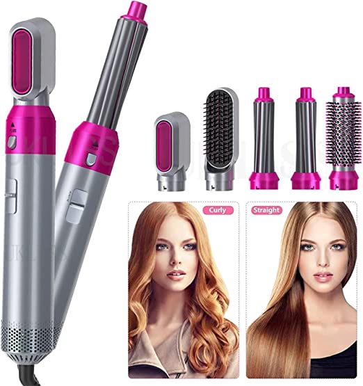 5 In 1 Electric Hair Dryer Brush | Blow Dryer Hair Comb Curling Wand Detachable Brush Kit Negative Ion Straightener Hair Curler